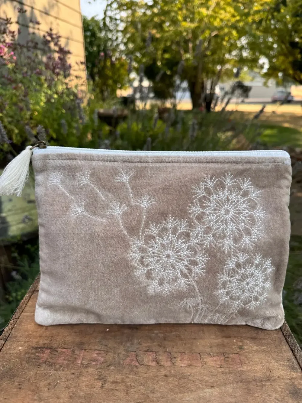 Light Brown Velvet Makeup Bag 10 x 7 Pouch Tan Neutral Makeup Travel Bag
